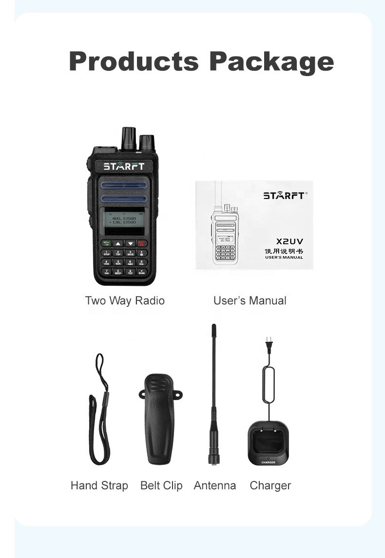 Starft X2UV 5W Scanning VOX DTMF Dual Band uhf talki vhf walki  2200mah Voice Encryption two way radio With Keypad