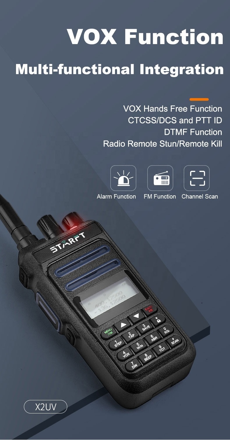 Starft X2UV 5W Scanning VOX DTMF Dual Band uhf talki vhf walki  2200mah Voice Encryption two way radio With Keypad