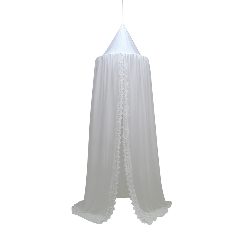 Kids Mosquito Net White Pink Chiffon Lace Trim Insect-Proof Mosquito-Proof Curtains Knitted Technique Baby Bed Canopy