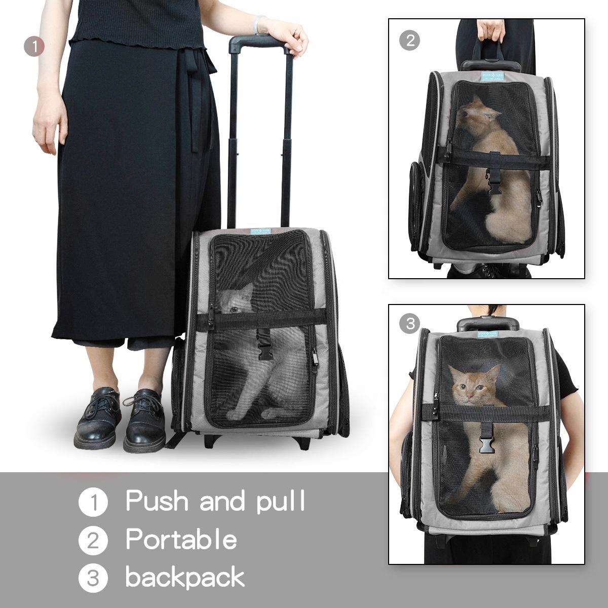 Wholesale Custom Backpack Pull Rod Large Capacity Portable Breathable Mesh Travel Durable Pet Dog carrier bag