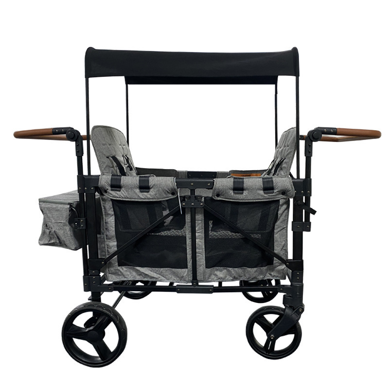 Adjustable Handle Bar 4-Passenger Pull Push Quad Stroller Wagon Safety Seats with 5-Point Harness Baby wagon Cart