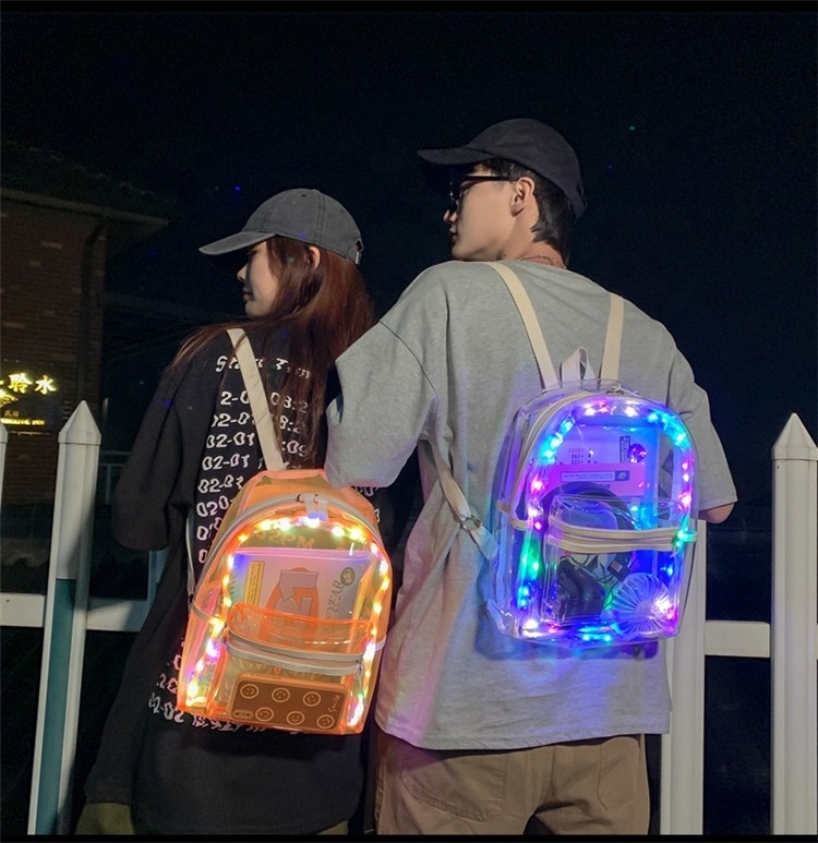 School Bags Waterproof Unisex Summer Transparent PVC Clear Backpack Led light Backpack