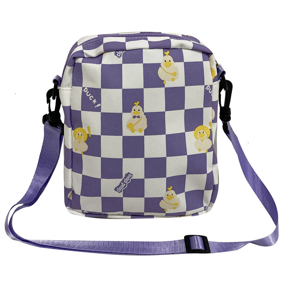 Chinese Factory Purple Green Red Custom Duck Cartoon Utility Shoulder Bag Sling Shoulder Bag Plaid Checkerboard Handbag