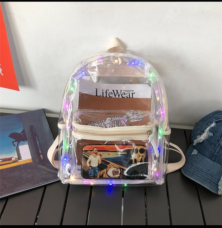 School Bags Waterproof Unisex Summer Transparent PVC Clear Backpack Led light Backpack