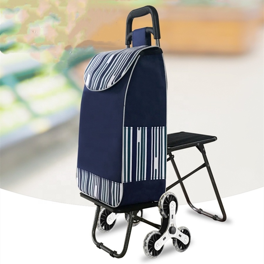 High Quality Supermarket Folding Foldable Climbing Stairs 3 Wheels Shopping Trolley Bag With Seat