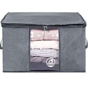 High Quality Clothes Storage Containers Grey Foldable Blanket Storage Bags for Organizing Clothing Bedroom Quilts Organizer