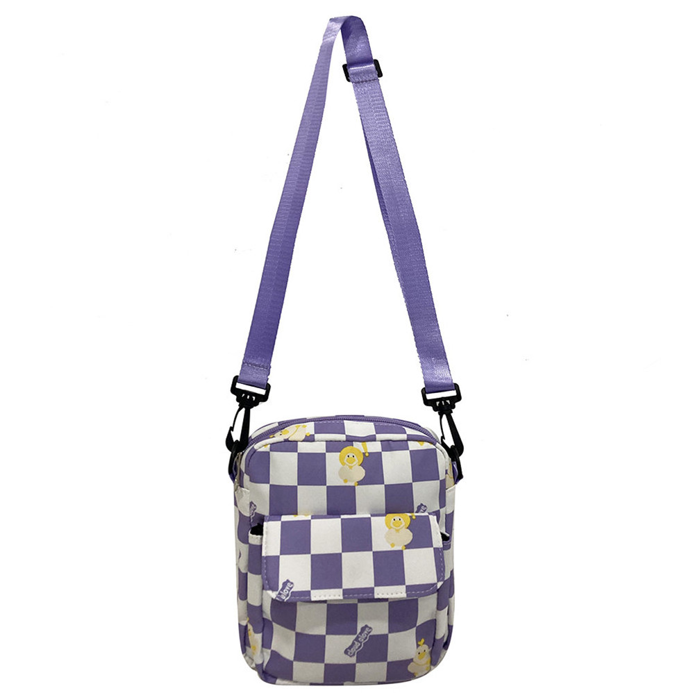 Chinese Factory Purple Green Red Custom Duck Cartoon Utility Shoulder Bag Sling Shoulder Bag Plaid Checkerboard Handbag