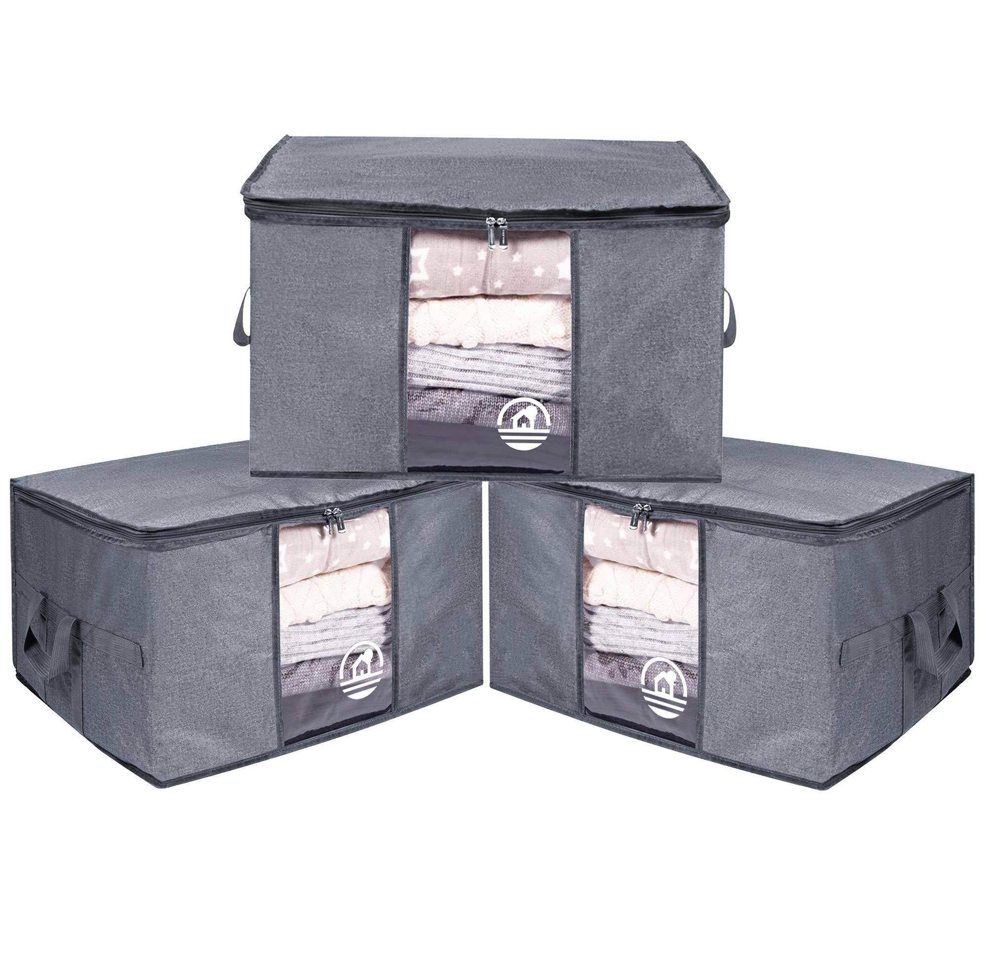 High Quality Clothes Storage Containers Grey Foldable Blanket Storage Bags for Organizing Clothing Bedroom Quilts Organizer