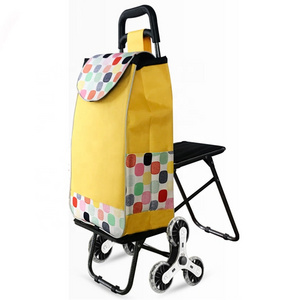 High Quality Supermarket Folding Foldable Climbing Stairs 3 Wheels Shopping Trolley Bag With Seat