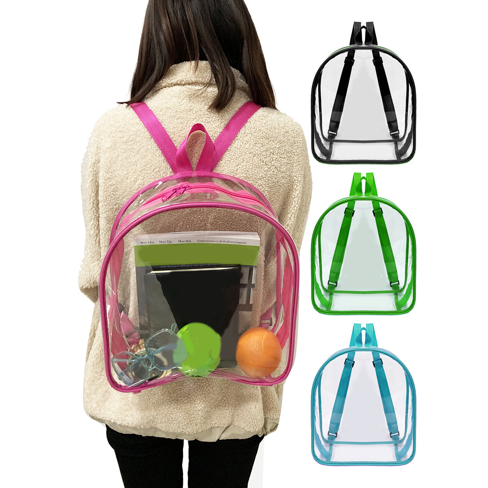 2024 Custom Logo Light Weight See Through Transparent Clear PVC Bookbag Backpack for School Work Travel