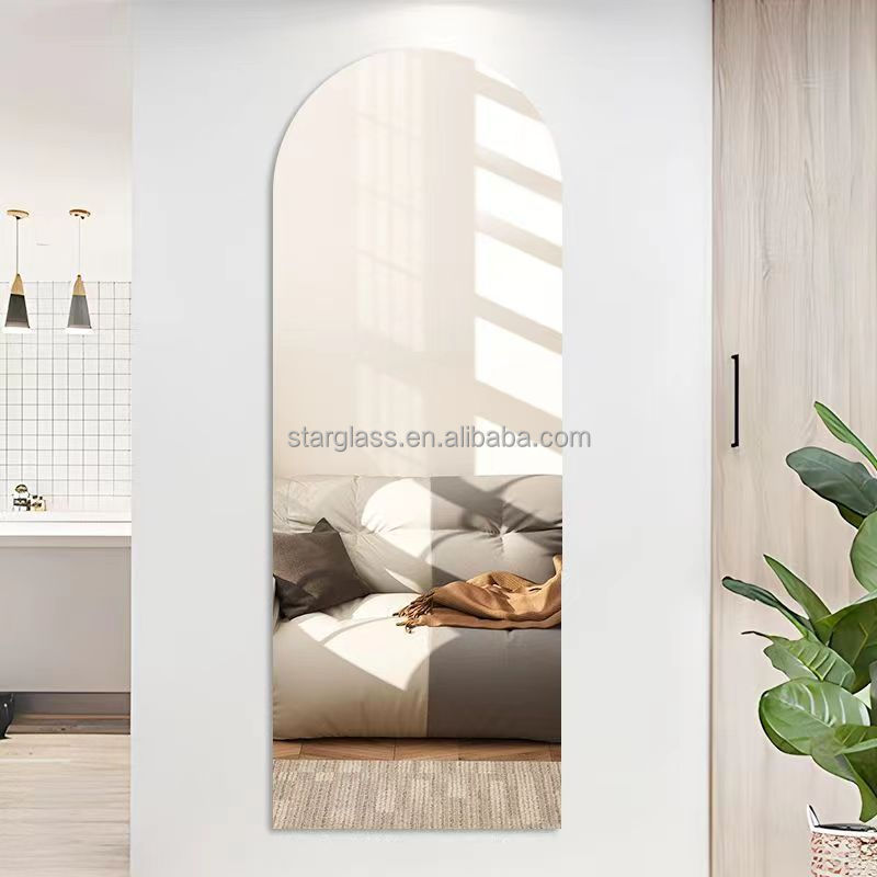 Hot Design Mural Decor Mirror Glass Sheet Modern Customized Shape Arch Standing Full Length Mirror Shower Bathroom Wall Mirror