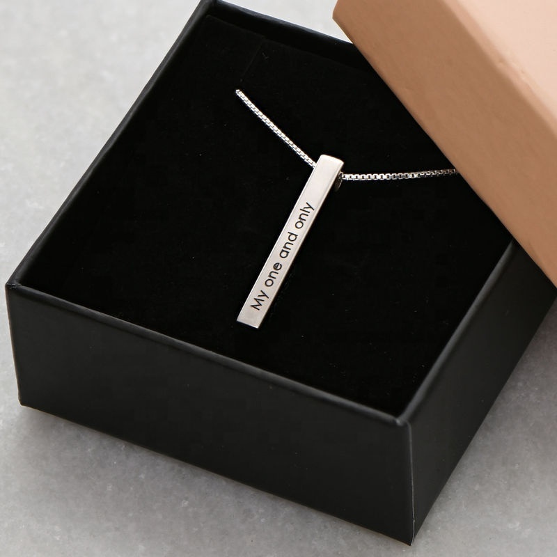 Trendy Custom Name Alphanumeric Bar Pendant Stainless Steel 18k Gold Plated Rose Gold Chain Necklace for Women