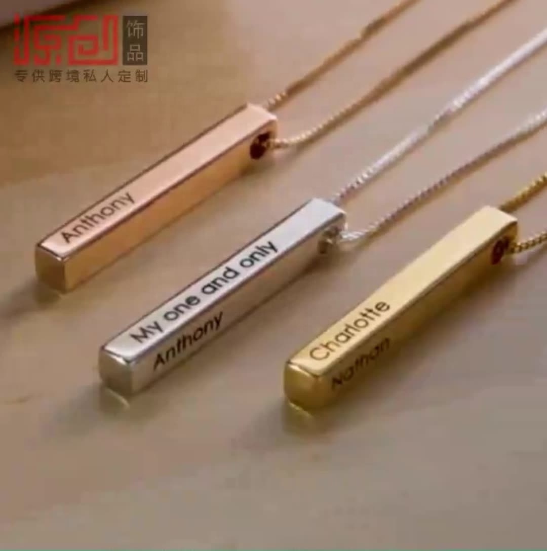 Trendy Custom Name Alphanumeric Bar Pendant Stainless Steel 18k Gold Plated Rose Gold Chain Necklace for Women