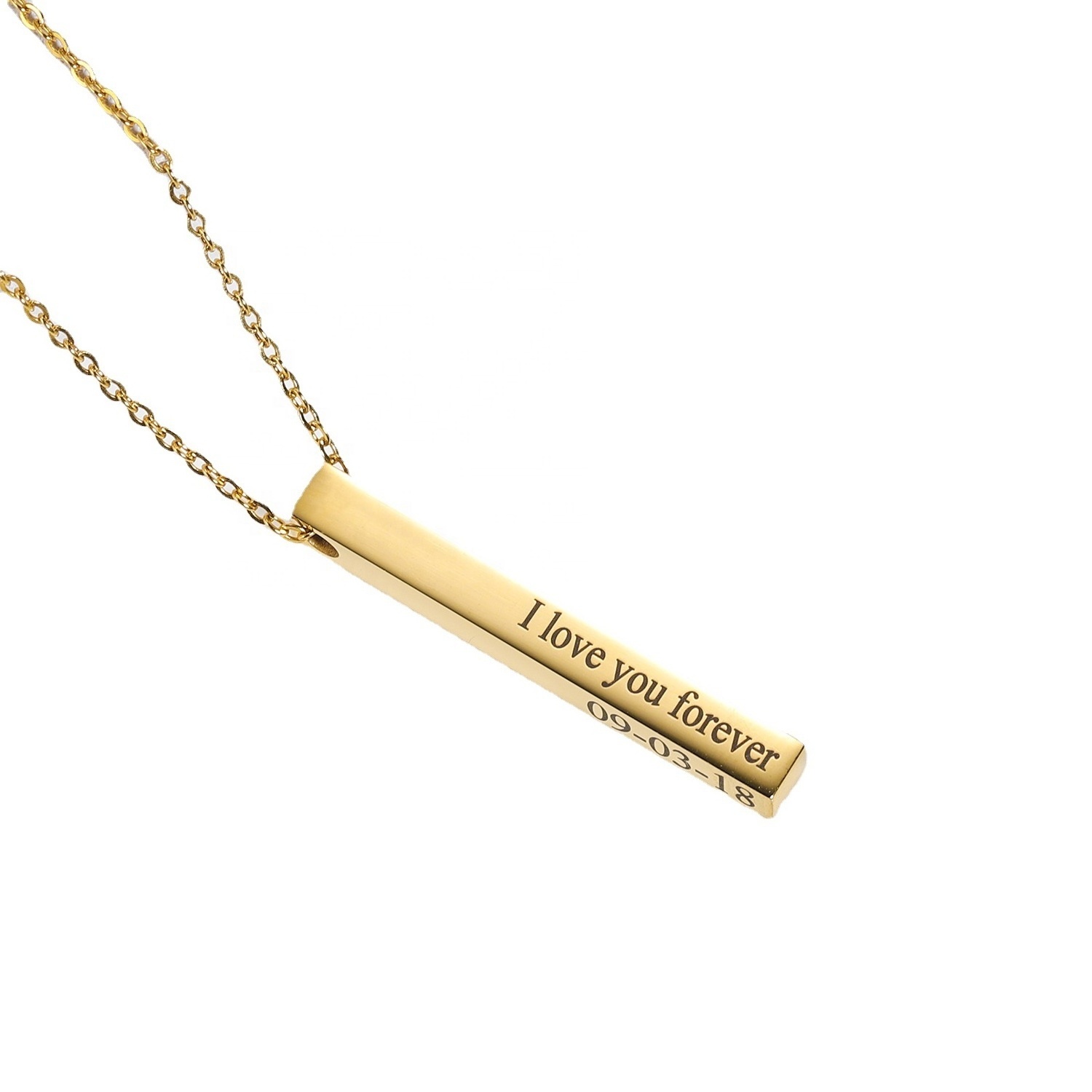 Trendy Custom Name Alphanumeric Bar Pendant Stainless Steel 18k Gold Plated Rose Gold Chain Necklace for Women