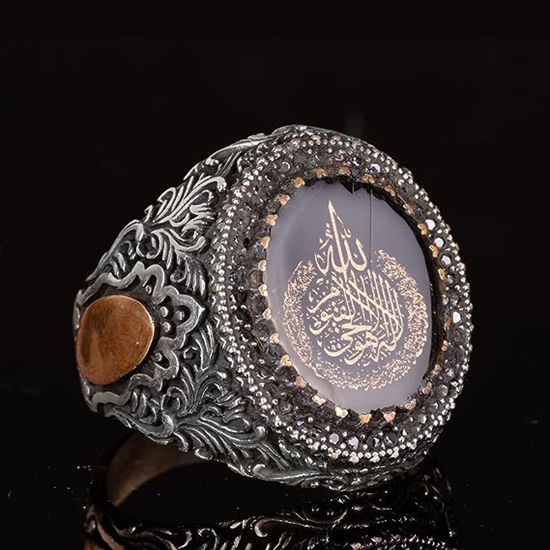 Custom Retro Men's Ayatul Kursi 925 Solid Sterling Silver Signet Ring For Men Arabic Religious Handmade Statement Islamic Ring