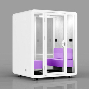 Hush office meet 4 person pod portable hush acoustic pod quite meeting pod