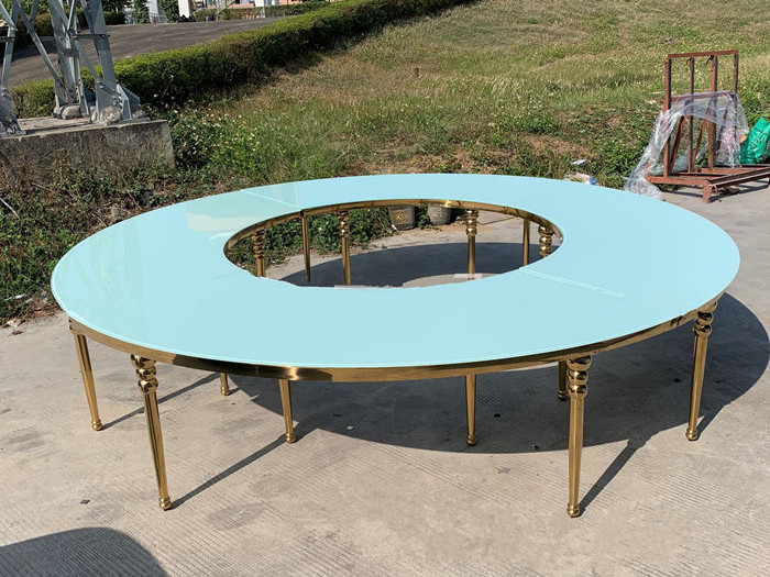 Outdoor Mirror Glass Stainless Steel Wedding Event Party Serpentine Sweetheart Table - Gold or Silver