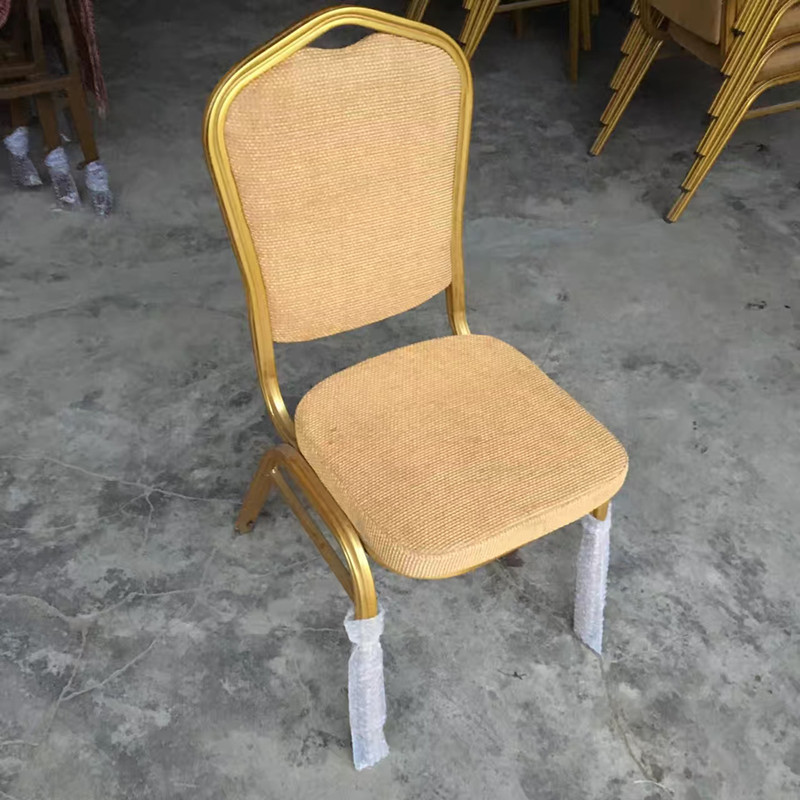 Advantage Crown Back Stacking Banquet Chair in Beige Patterned Fabric and Golden Frame