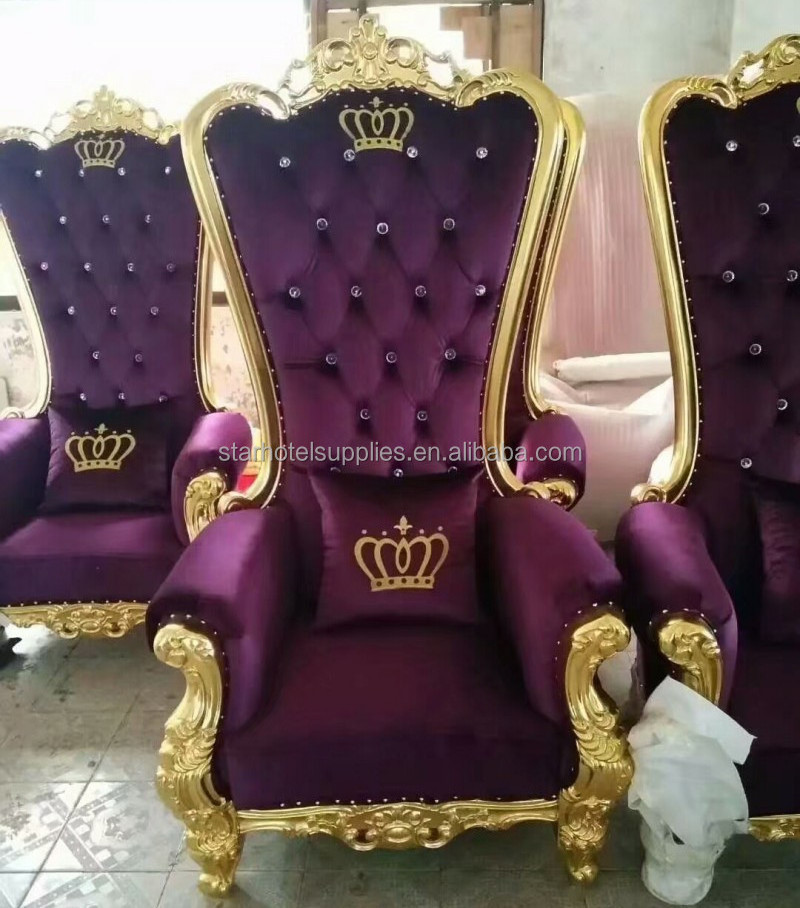 Wholesale wed event dining luxury high back king queen royal velvet thrown chairs wedding adult princess red santa throne chairs