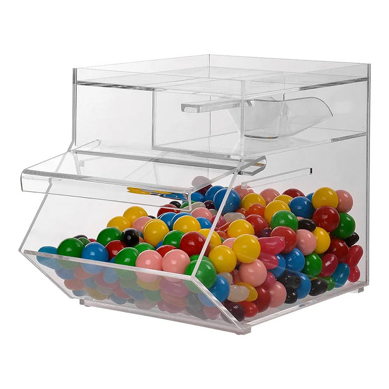 Clear Acrylic Candy Dispenser Candy Container Box, Stackable Acrylic Bulk Food Bin Bulk Candy Container with Scoop Holder