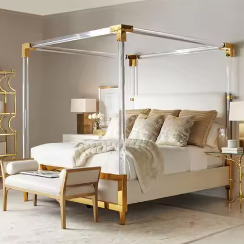 Modern Design Acrylic Canopy Bed Clear Lucite Acrylic Canopy Upholstered Bed Luxury Canopy Bed Frames