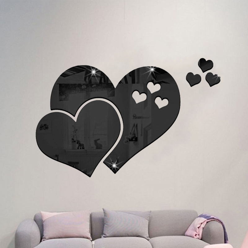 3D Love Heart Shape Acrylic Mirror Wall Stickers Home Decoration Removable Acrylic Mirror Wall Stickers