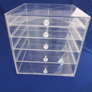 Premium Clear 5 Tier Acrylic Makeup Cosmetic Organizer Stackable 5 Drawer Cosmetic Storage Box Jewelry Lipsticks Display Cases