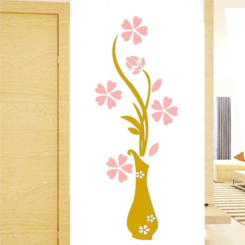 3D Stereo Plants Wall Stickers Multi-Pieces Flower Acrylic Wall Sticker DIY Art Flower Vase Wall Sticker for TV Background