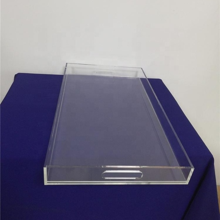 Clear Acrylic Tray Breakfast Tea Coffee Table Serving Trays with Handles and Flyer Insert Lucite Tray with Insert Wholesale