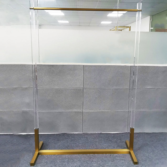 Floor-standing Gold Acrylic Clothes Display Rack  Clear Lucite Clothing Rail Perspex Clothing Rack Stand