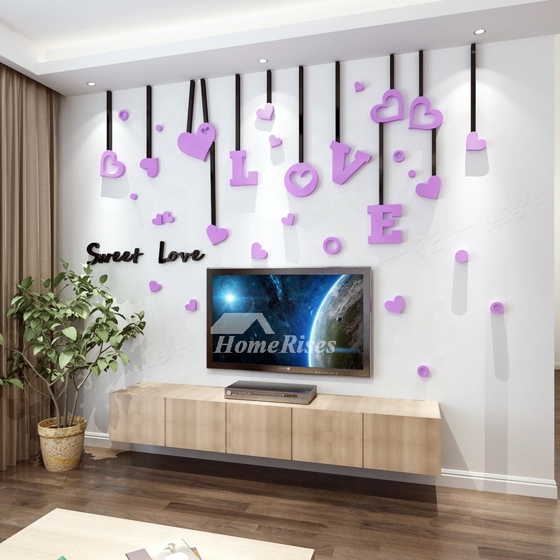 Romantic Love 3D Acrylic Wall Stickers Modern Custom Heart Shaped Acrylic Wall Decor Living Room Wall Sticker