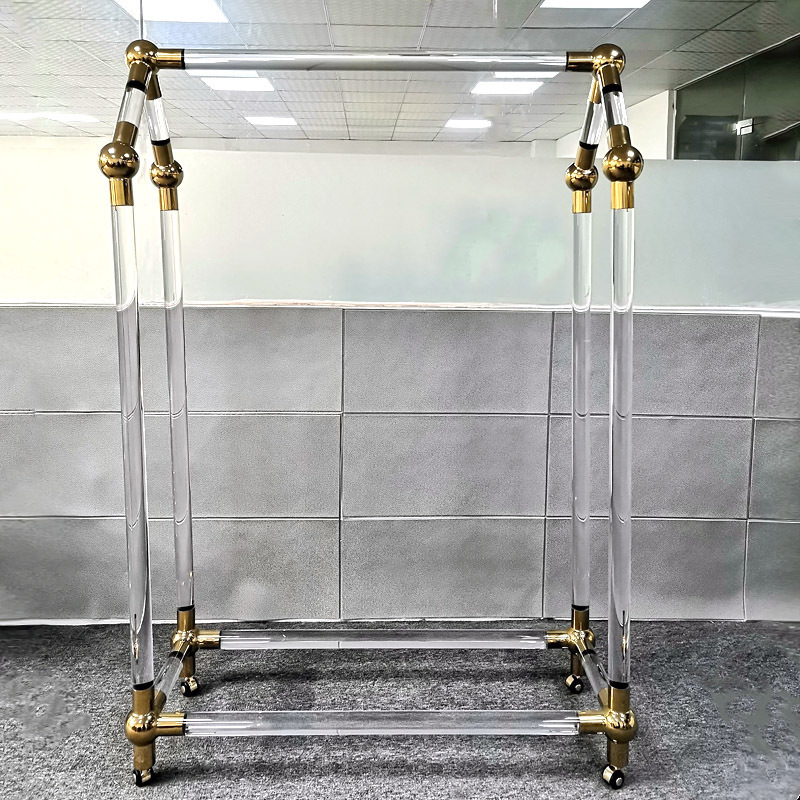 Gold Acrylic Clothing Rack Free Standing Acrylic Clothing Racks Custom Lucite Racks for Clothes