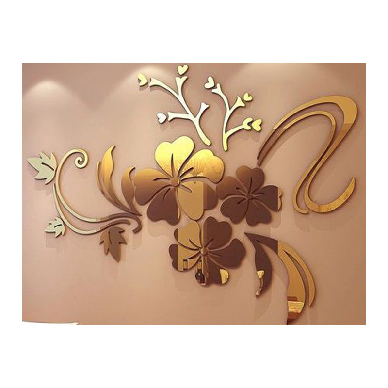 Flower 3D Acrylic Wall Stickers Acrylic Bed Room Mirror Wall Sticker Gold Mirror Wall Sticker for Interior Decoration