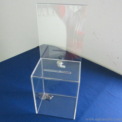 Tall Lockable Clear Acrylic Charity Money Box Lucite Coin Bank with Sign Frame Clear Charity Collection Box Donation Boxes