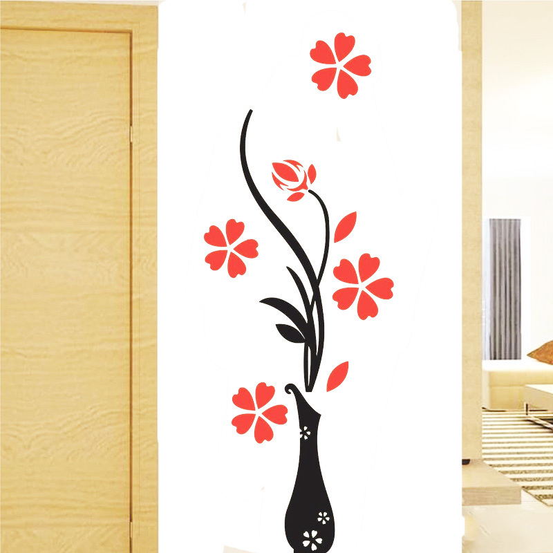 3D Stereo Plants Wall Stickers Multi-Pieces Flower Acrylic Wall Sticker DIY Art Flower Vase Wall Sticker for TV Background