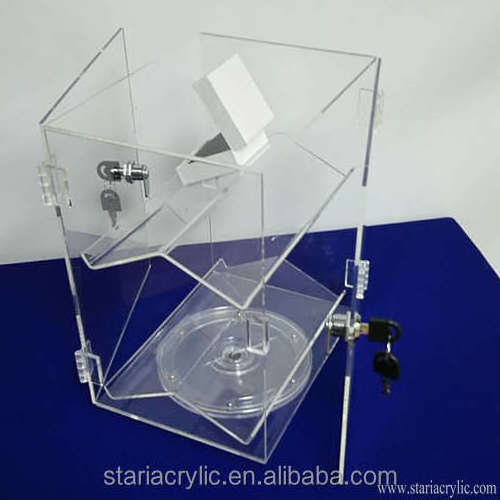 Rotating Lockable Clear Acrylic Watch Display Case  with 2 Shelves Watch Jewelry Tower Showcase Watch Display Cabinet