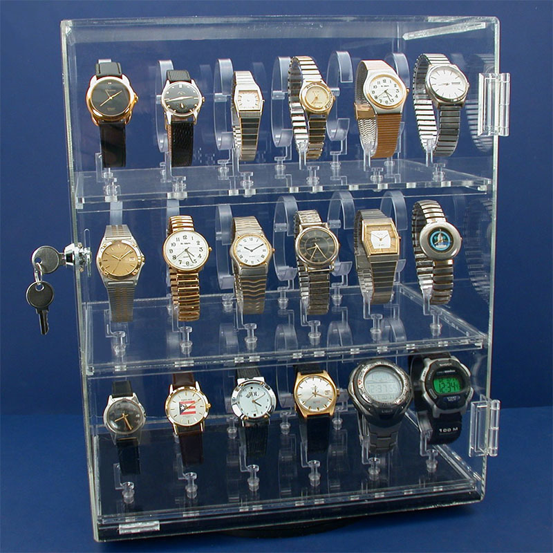 Countertop Clear Acrylic Revolving Watch Display Case Rotating Lockable Lucite Watch Display Cabinet Case For 36 Watches