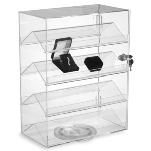 4 Tier Rotating Acrylic Jewelry Showcase Display Box with Lock, Acrylic Watch Jewelry Display Case Stand