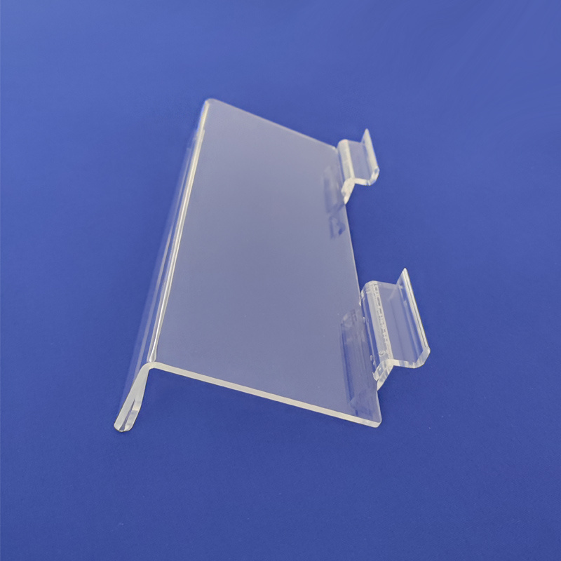 High Quality Clear Acrylic Slat Wall Shoe Display Shelf Acrylic Slatwall Shelf with Sign Tag