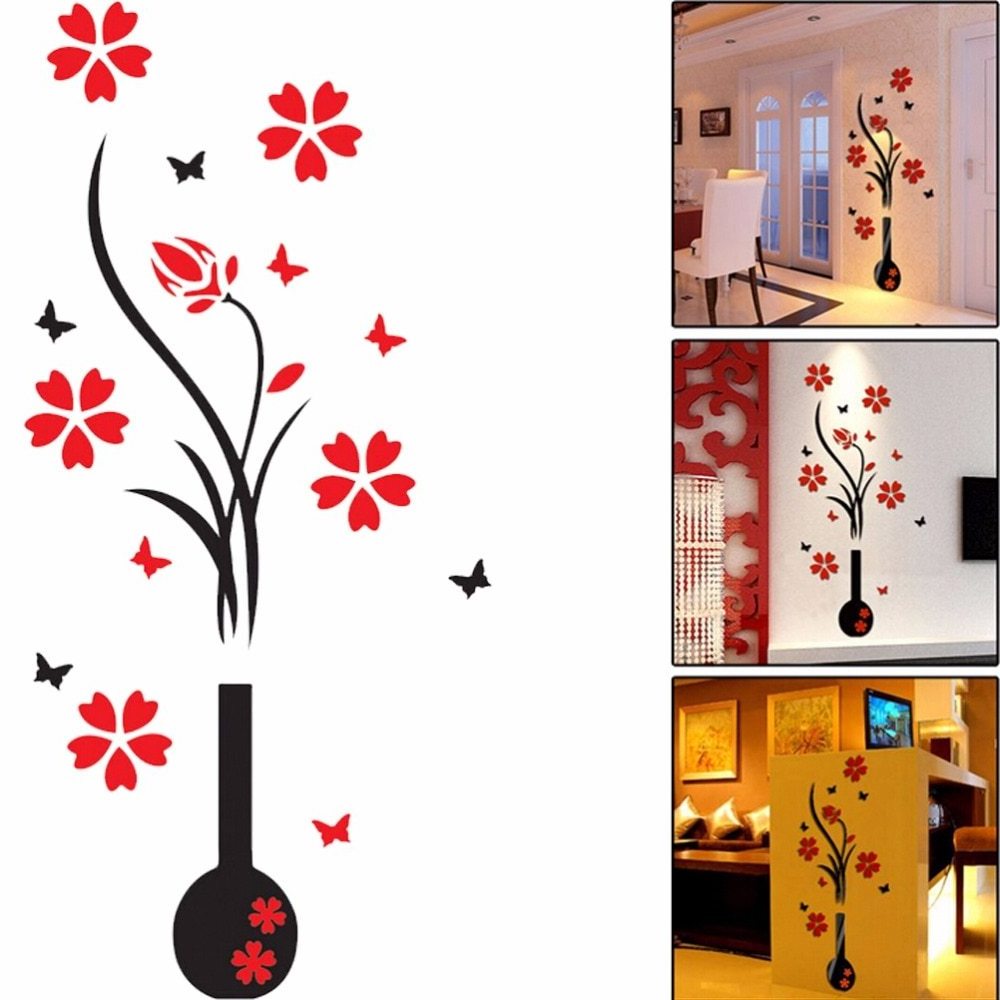 Elegant Flower Vase Wall Sticker 3D Acrylic Decoration for Hallway Wall Art DIY 3D Plants Wall Decals