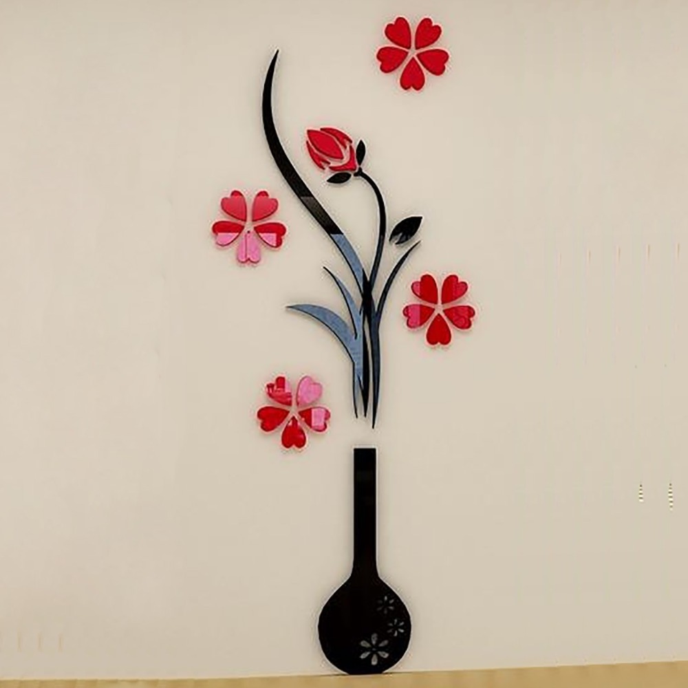 Elegant Flower Vase Wall Sticker 3D Acrylic Decoration for Hallway Wall Art DIY 3D Plants Wall Decals