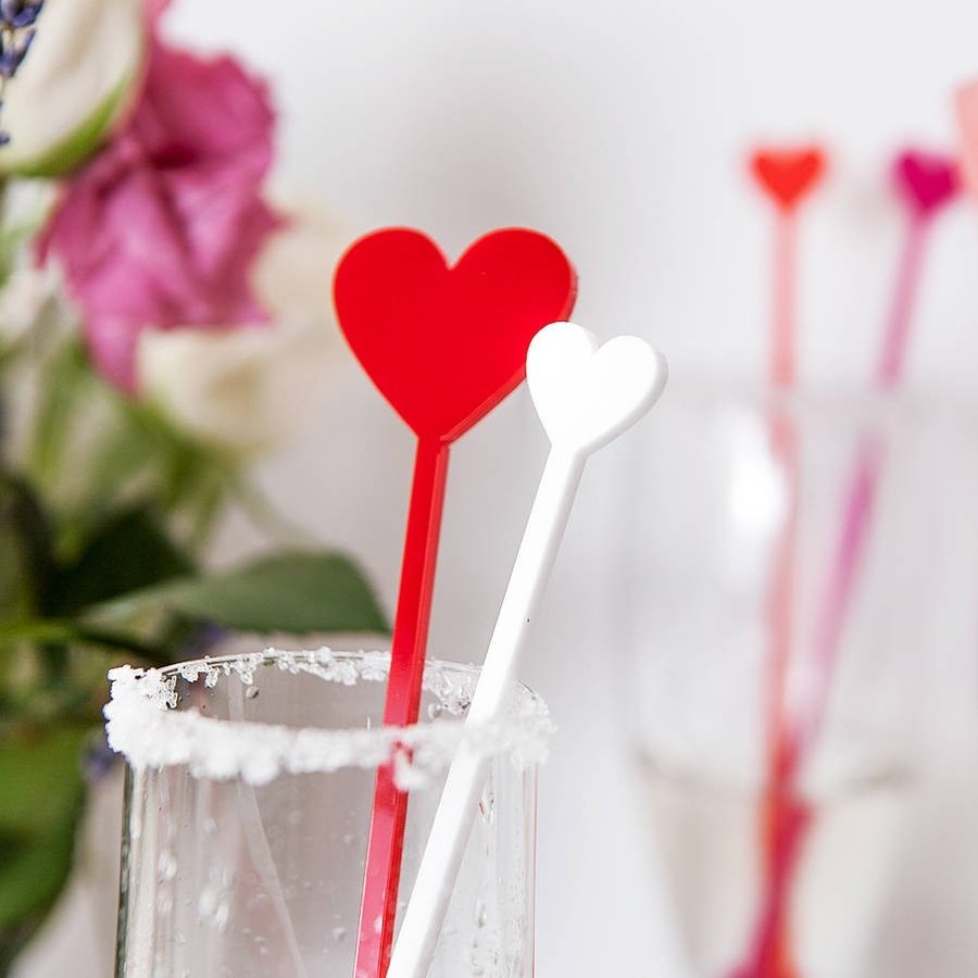 Blank Acrylic Heart Shape Stir Sticks Colored Plastic Swizzle Stirrers Drink Sticks for Wedding Valentine's Day