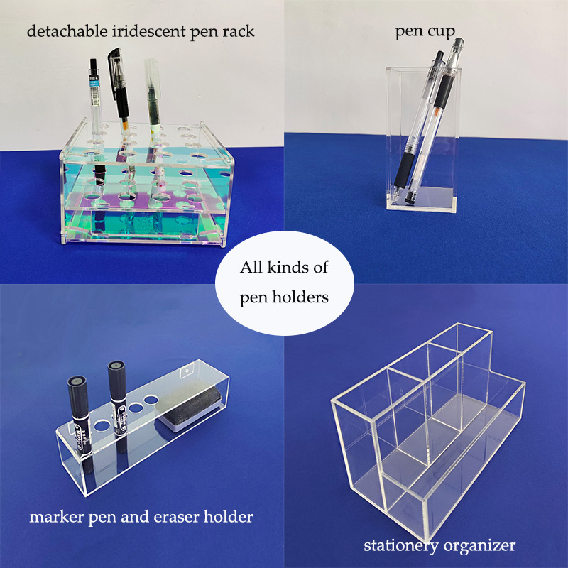 Z Shaped Acrylic Pen Stand with Phone Holder Lucite Pen Rack with Eyeglass Stand Pen Pencil Makeup Brush Holder