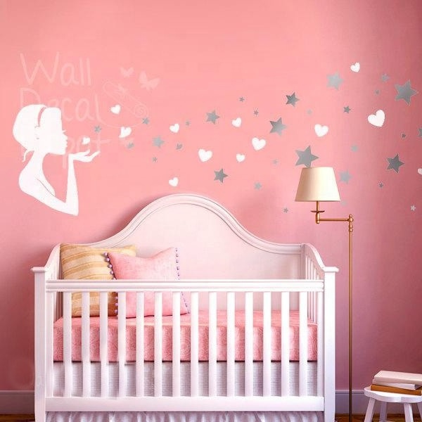 Silver Mirror Star and Heart Acrylic 3D Wall Sticker Mirror Glitter Wall Decals Fairy Decorative Wall Art Attractive