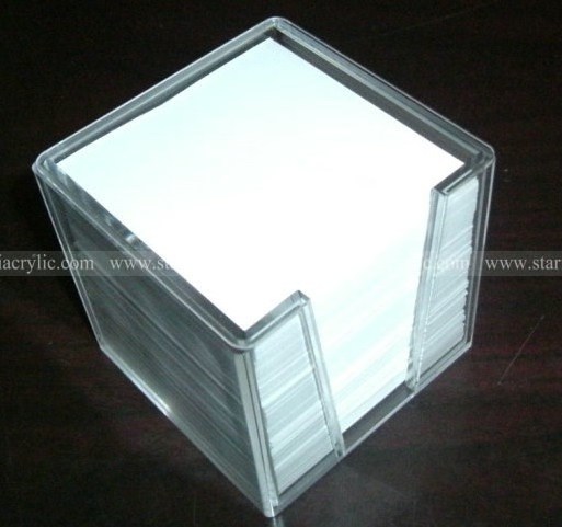 Acrylic note holder with paper sheets, 500 Sheets Blank Notepad Paper Memo Cube Pad Large Acrylic Refillable Holder