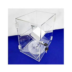 Rotating Lockable Clear Acrylic Watch Display Case  with 2 Shelves Watch Jewelry Tower Showcase Watch Display Cabinet