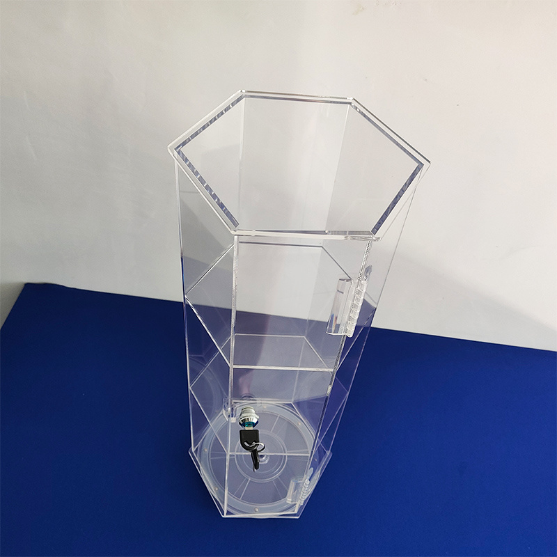 Hexagonal Display Cabinet Locking Clear Acrylic Hexagon Locking Security Case Clear Hexagon Countertop Showcase with Two Keys