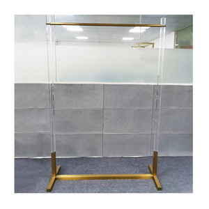 Floor-standing Gold Acrylic Clothes Display Rack  Clear Lucite Clothing Rail Perspex Clothing Rack Stand