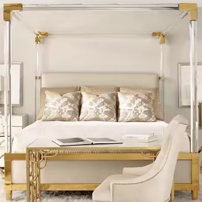 Modern Design Acrylic Canopy Bed Clear Lucite Acrylic Canopy Upholstered Bed Luxury Canopy Bed Frames