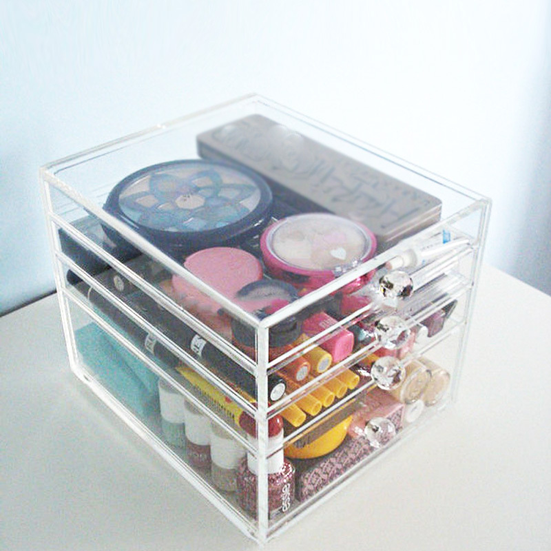 Beauty Cube Clear Acrylic Makeup Organizer Cosmetic Storage 4 Drawers